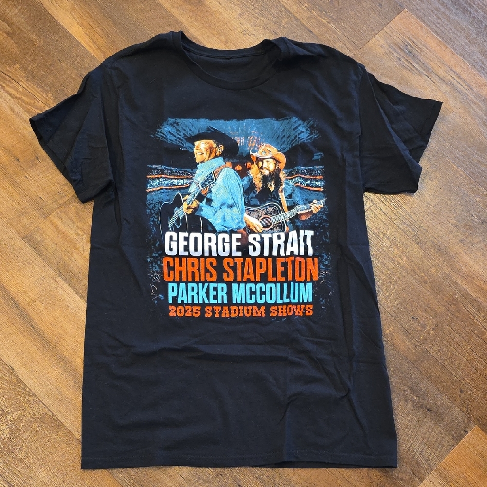 Mens Black Graphic T-Shirt Concert Tee Shirt George Strait, Chris Stapleton, Med
